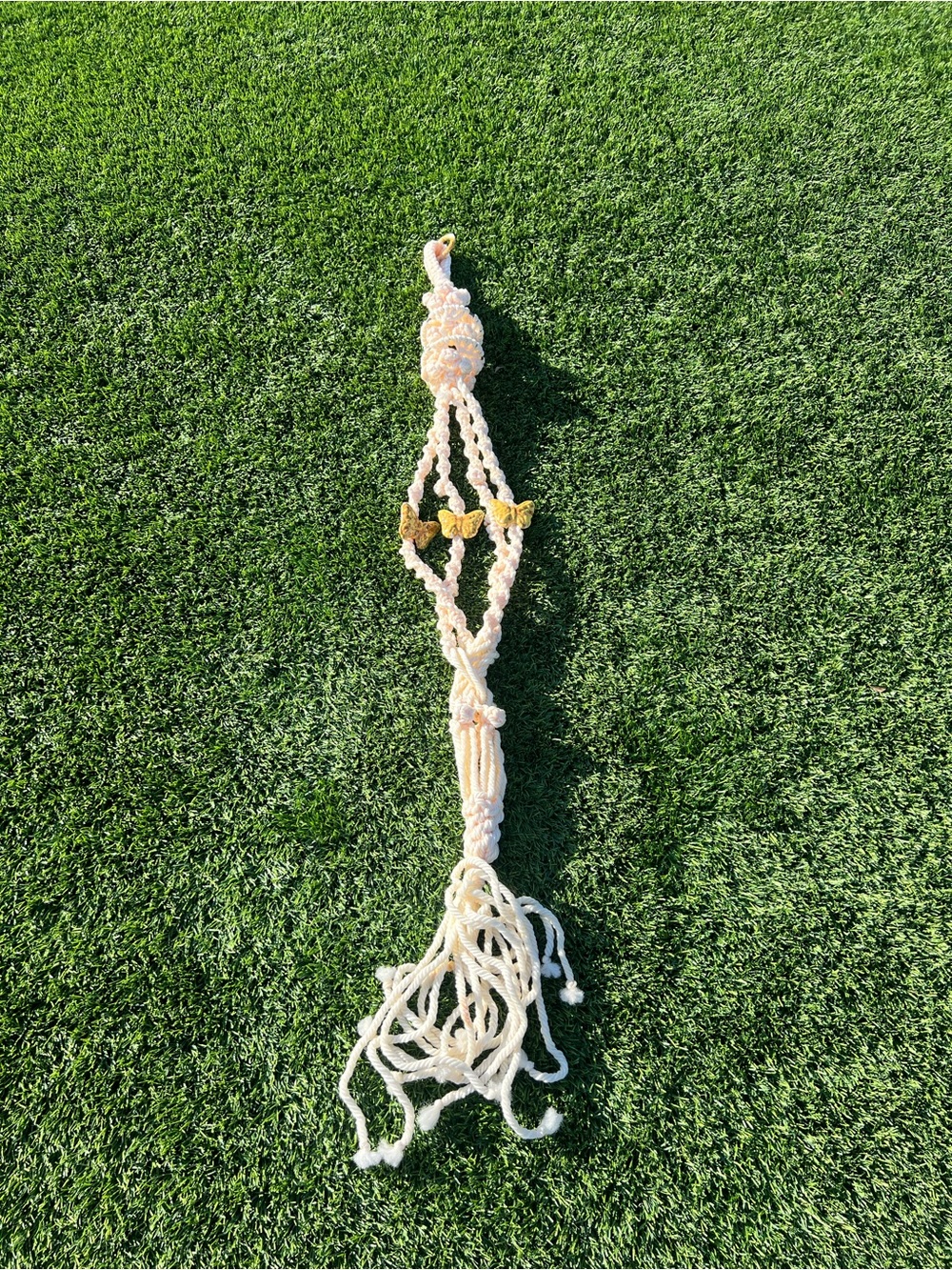 Source Unknown Cream Macramé Plant Hanger with Gold Bead Accents